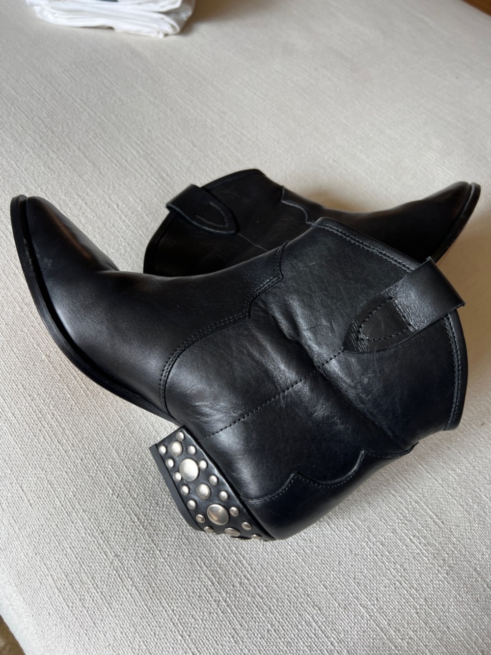 Isabel Marant Dewina Leather Western Ankle Boots with Studded Heel in Black - 38 - Picture 7 of 7